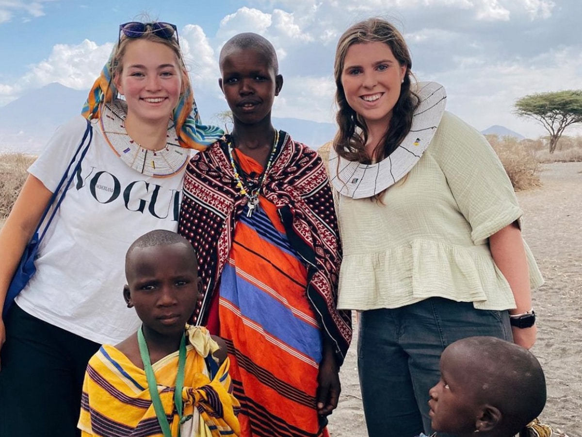 Tanzania volunteers and children in traditional clothing
