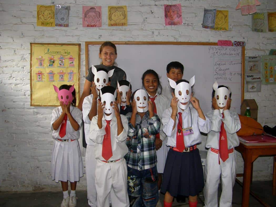 A group of schoolchildren enjoy wildlife education in Nepal